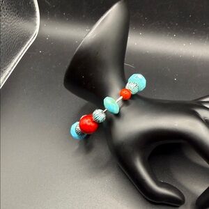 Turquoise and Red Beaded Bracelet